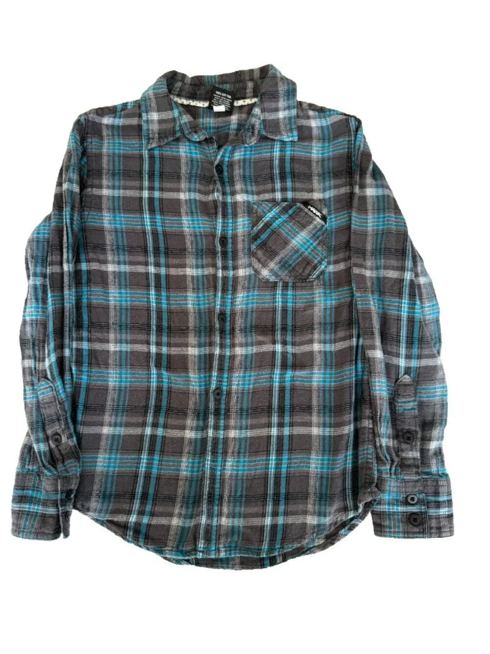 Hawk Youth Flannel Shirt Plaid Cotton Button Up Long Sleeve Kids Casual